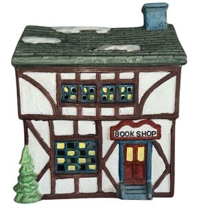 AMERICANA | Vtg ‘91 Christmas Collectible Porcelain Book Shop Portable Lamp